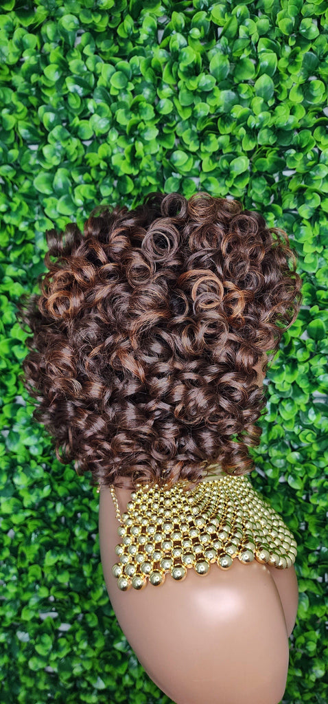 Bob Curl Wig Big Layered Curly Brown Auburn Hair Wig Bouncy Curl Full Fashion Wig with Bangs High Quality Hair - Beauty Blessings LLC
