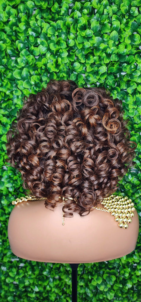Bob Curl Wig Big Layered Curly Brown Auburn Hair Wig Bouncy Curl Full Fashion Wig with Bangs High Quality Hair - Beauty Blessings LLC