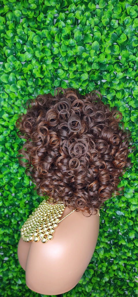 Bob Curl Wig Big Layered Curly Brown Auburn Hair Wig Bouncy Curl Full Fashion Wig with Bangs High Quality Hair - Beauty Blessings LLC