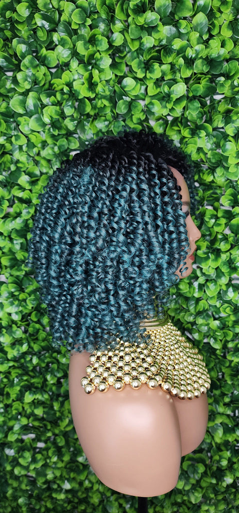 Green Hair Wig Kinky Twist Hair Side Part Lace Front Lace Part Wig Natural Hairline Kinky Curly Hairstyle Wig - Beauty Blessings LLC