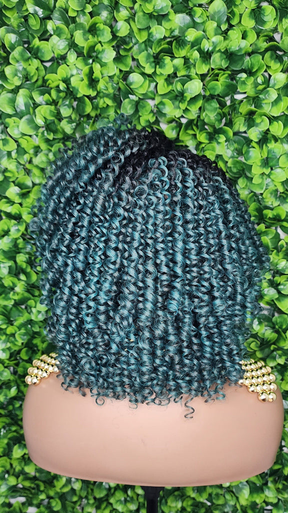 Green Hair Wig Kinky Twist Hair Side Part Lace Front Lace Part Wig Natural Hairline Kinky Curly Hairstyle Wig - Beauty Blessings LLC