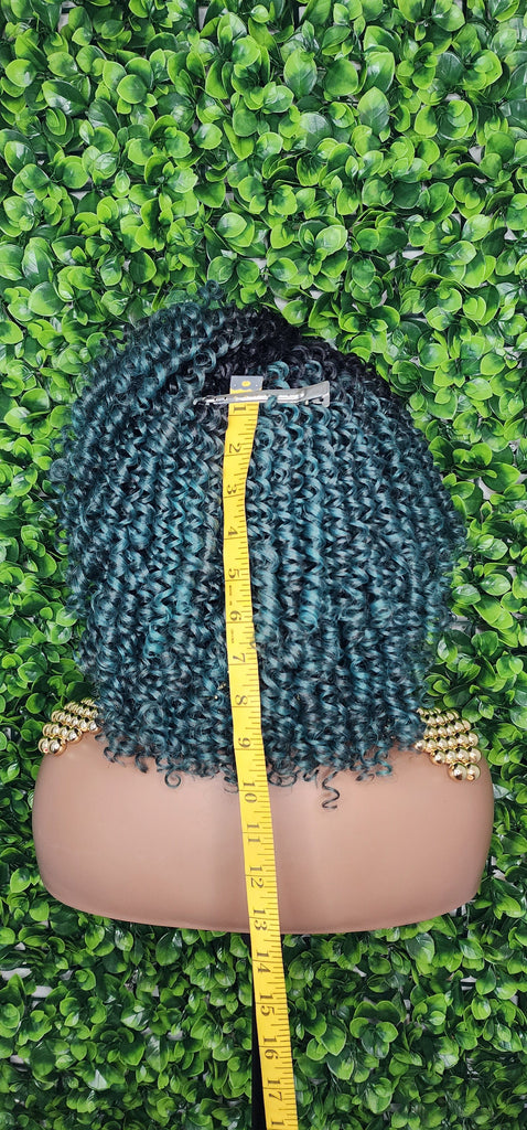 Green Hair Wig Kinky Twist Hair Side Part Lace Front Lace Part Wig Natural Hairline Kinky Curly Hairstyle Wig - Beauty Blessings LLC