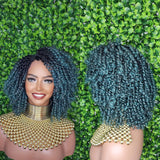 Green Hair Wig Kinky Twist Hair Side Part Lace Front Lace Part Wig Natural Hairline Kinky Curly Hairstyle Wig - Beauty Blessings LLC