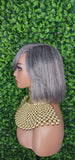 Salt and Pepper Gray Wig 100% Human Hair Remy Bob Hairstyle Wig Voluminous Hair Gray Light Yaki Hair Texture Wig - Beauty Blessings LLC