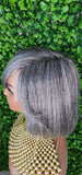 Salt and Pepper Gray Wig 100% Human Hair Remy Bob Hairstyle Wig Voluminous Hair Gray Light Yaki Hair Texture Wig - Beauty Blessings LLC