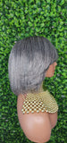 Salt and Pepper Gray Wig 100% Human Hair Remy Bob Hairstyle Wig Voluminous Hair Gray Light Yaki Hair Texture Wig - Beauty Blessings LLC