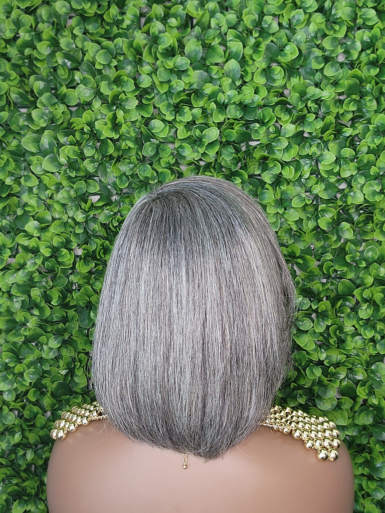 Salt and Pepper Gray Wig 100% Human Hair Remy Bob Hairstyle Wig Voluminous Hair Gray Light Yaki Hair Texture Wig - Beauty Blessings LLC