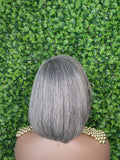 Salt and Pepper Gray Wig 100% Human Hair Remy Bob Hairstyle Wig Voluminous Hair Gray Light Yaki Hair Texture Wig - Beauty Blessings LLC