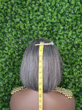 Salt and Pepper Gray Wig 100% Human Hair Remy Bob Hairstyle Wig Voluminous Hair Gray Light Yaki Hair Texture Wig - Beauty Blessings LLC