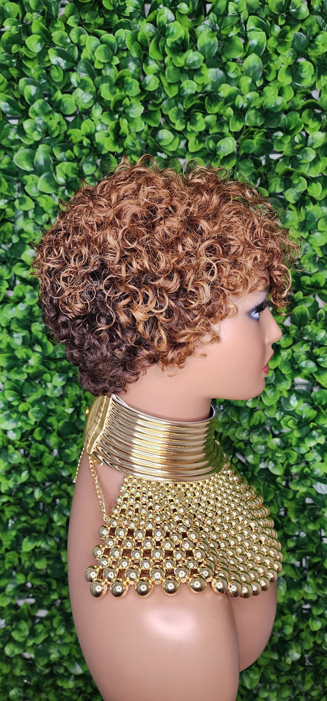 Water Wave Auburn Chocolate Brown Hair Brazilian Remy Human Hair Pixie Cut Curl Hair Wig Soft Short Cut Curly Natural Hairstyle Wig 100% Human Hair Wig - Beauty Blessings LLC