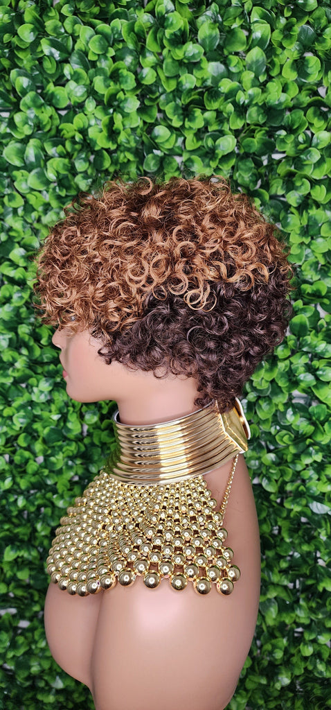 Water Wave Auburn Chocolate Brown Hair Brazilian Remy Human Hair Pixie Cut Curl Hair Wig Soft Short Cut Curly Natural Hairstyle Wig 100% Human Hair Wig - Beauty Blessings LLC