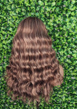 Wig Deep Wave Hair Full Wig with Bangs Strawberry Blonde Auburn Brown Mox Straight Bang Hairstyle Glueless Wig - Beauty Blessings LLC