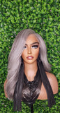 Salt Pepper Gray Lace Front Wig Mix Gray Afro Blowout Yaki Texture Side Part Swoop Bang HD Lace Glueless Wig Loose Curl Natural Hair Wig - Beauty Blessings LLC