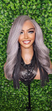 Salt Pepper Gray Lace Front Wig Mix Gray Afro Blowout Yaki Texture Side Part Swoop Bang HD Lace Glueless Wig Loose Curl Natural Hair Wig - Beauty Blessings LLC