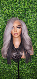 Salt Pepper Gray Lace Front Wig Mix Gray Afro Blowout Yaki Texture Side Part Swoop Bang HD Lace Glueless Wig Loose Curl Natural Hair Wig - Beauty Blessings LLC