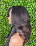 Salt Pepper Gray Lace Front Wig Mix Brown Dark Gray Afro Blowout Yaki Texture Side Part Swoop Bang HD Lace Glueless Wig Loose Curl Hair Wig - Beauty Blessings LLC