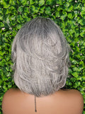 Gray Bob 100% Human Hair Wig Peruvian Remy Short Cut Hair Straight Bob Hairstyle Layered Hair Bob Wig with Bangs Dark Salt Pepper Wig - Beauty Blessings LLC