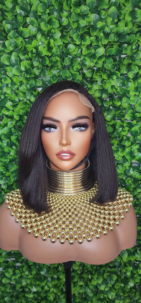 Blunt Cut Italian Yaki Straight Human Hair Wig Glueless Lace Front Bob Wig 4C Kinky Edges Natural Hairline Lace Wig - Beauty Blessings LLC