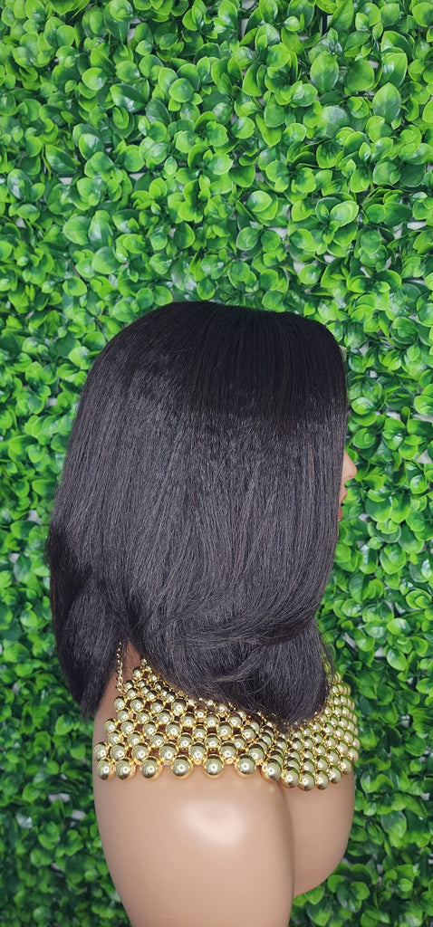 Blunt Cut Italian Yaki Straight Human Hair Wig Glueless Lace Front Bob Wig 4C Kinky Edges Natural Hairline Lace Wig - Beauty Blessings LLC