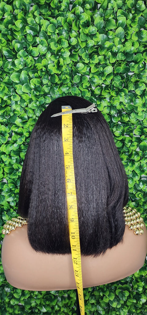 Blunt Cut Italian Yaki Straight Human Hair Wig Glueless Lace Front Bob Wig 4C Kinky Edges Natural Hairline Lace Wig - Beauty Blessings LLC