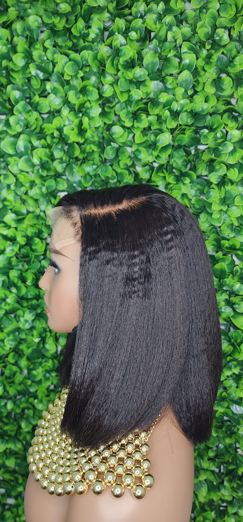 Blunt Cut Italian Yaki Straight Human Hair Wig Glueless Lace Front Bob Wig 4C Kinky Edges Natural Hairline Lace Wig - Beauty Blessings LLC