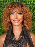 Wig Auburn 100% Human Hair Wig Curly Beach Curl Bob Hairstyle Brazilian Remy Bob Hair Wig Reddish Deep Curly Hair Wig