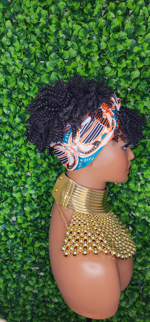 Turban Wig Afro Kinky Puff Bangs Wig Afro Curly Hair Wrap Wig Afro Bang Pre-tied Turban Wig Afro Puff Hair Piece - Beauty Blessings LLC