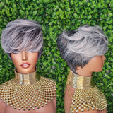 Salt and Pepper Gray Wig With Bangs Pixie Cut Swoop Bang Short Silver Light Gray Wigs For Women