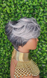 Salt and Pepper Gray Wig With Bangs Pixie Cut Swoop Bang Short Silver Light Gray Wigs For Women - Beauty Blessings LLC