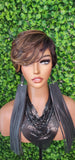 Strawberry Blonde Wig Swoop Bang Pixie Cut Wigs Mixed Blonde Black Short Layered Straight Hair Wig For Women For Daily Wear - Beauty Blessings LLC