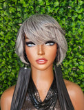 Salt and Pepper Wig Pixie Cut Gray Human Hair Blend Bob Wig Dark Silver Gray Hair Glueless Wig Yaki Hair Texture Wig - Beauty Blessings LLC