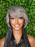 Salt and Pepper Wig Pixie Cut Gray Human Hair Blend Bob Wig Dark Silver Gray Hair Glueless Wig Yaki Hair Texture Wig - Beauty Blessings LLC