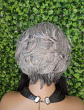 Salt and Pepper Wig Pixie Cut Gray Human Hair Blend Bob Wig Dark Silver Gray Hair Glueless Wig Yaki Hair Texture Wig - Beauty Blessings LLC