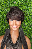 Soft Curly 100% Human Hair Pixie Cut Layered Swoop Bang Style Glueless Short Hair Wig Brazilian Remy Human Hair Cut Wig - Beauty Blessings LLC