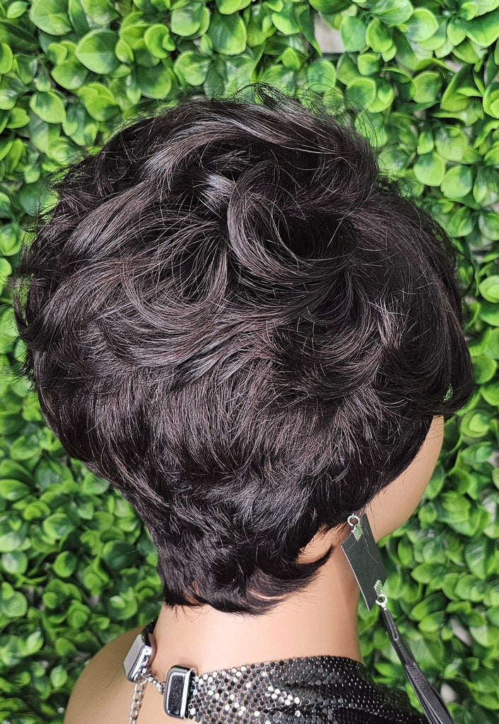 Soft Curly 100% Human Hair Pixie Cut Layered Swoop Bang Style Glueless Short Hair Wig Brazilian Remy Human Hair Cut Wig - Beauty Blessings LLC