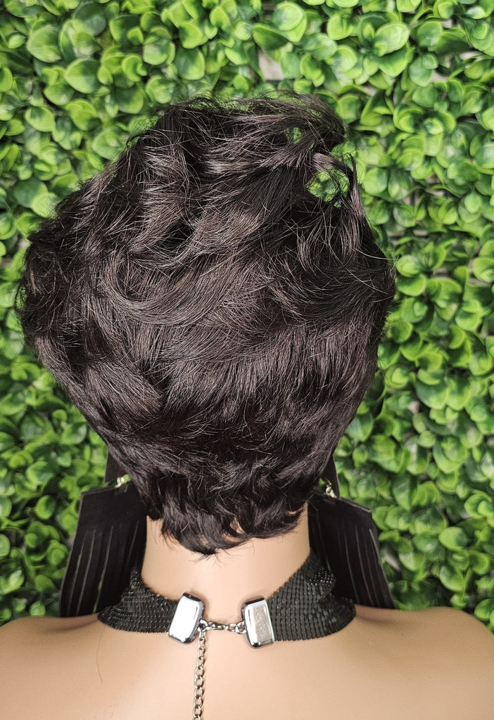 Soft Curly 100% Human Hair Pixie Cut Layered Swoop Bang Style Glueless Short Hair Wig Brazilian Remy Human Hair Cut Wig - Beauty Blessings LLC