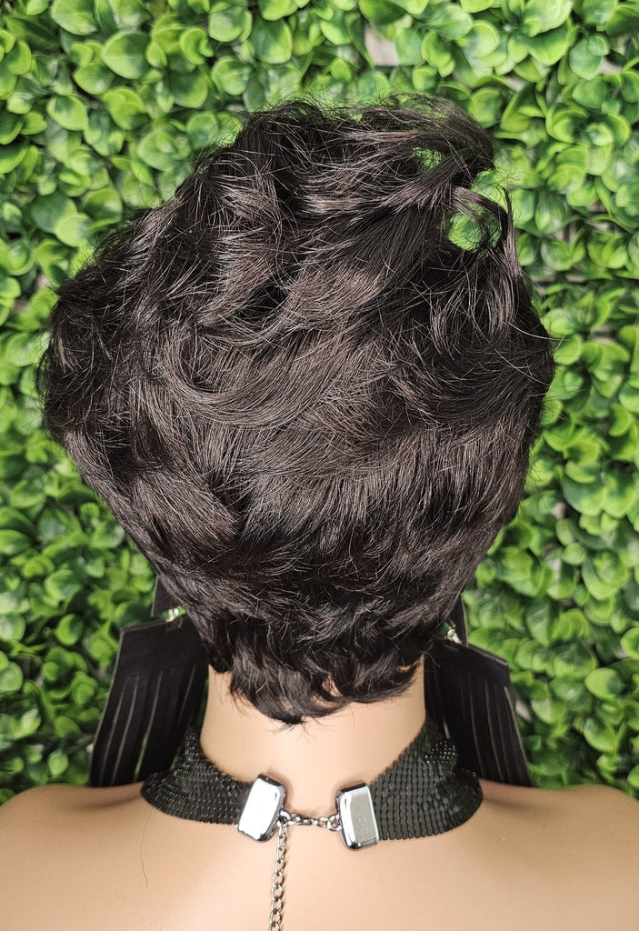 Soft Curly 100% Human Hair Pixie Cut Layered Swoop Bang Style Glueless Short Hair Wig Brazilian Remy Human Hair Cut Wig - Beauty Blessings LLC