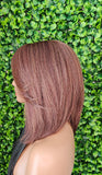 Chocolate Brown Bob Lace Front Wig Yaki Hair Swoop Bang Glueless Lace Wig - Beauty Blessings LLC