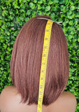 Chocolate Brown Bob Lace Front Wig Yaki Hair Swoop Bang Glueless Lace Wig - Beauty Blessings LLC
