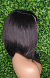 Swoop Bang Bob Wig with Bangs Glueless Lace Front Wig Voluminous Hair Yaki Hair Texture Short Bob Straight Wig - Beauty Blessings LLC