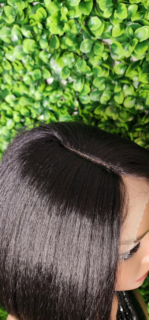 Swoop Bang Bob Wig with Bangs Glueless Lace Front Wig Voluminous Hair Yaki Hair Texture Short Bob Straight Wig - Beauty Blessings LLC