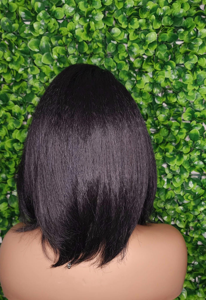 Swoop Bang Bob Wig with Bangs Glueless Lace Front Wig Voluminous Hair Yaki Hair Texture Short Bob Straight Wig - Beauty Blessings LLC