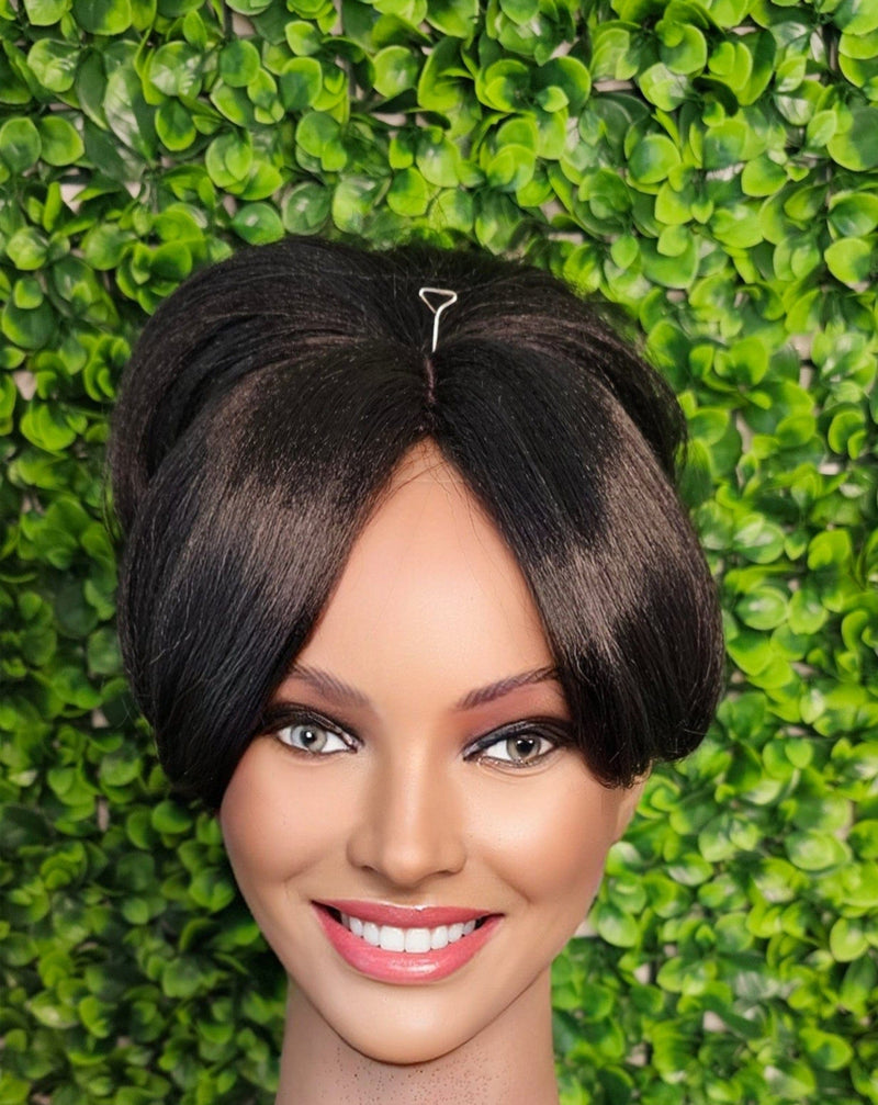 90s Inspired Swoop Bang and Fluffy Bun Ponytail Natural Yaki Texture Bang Bun Ponytail - Beauty Blessings LLC