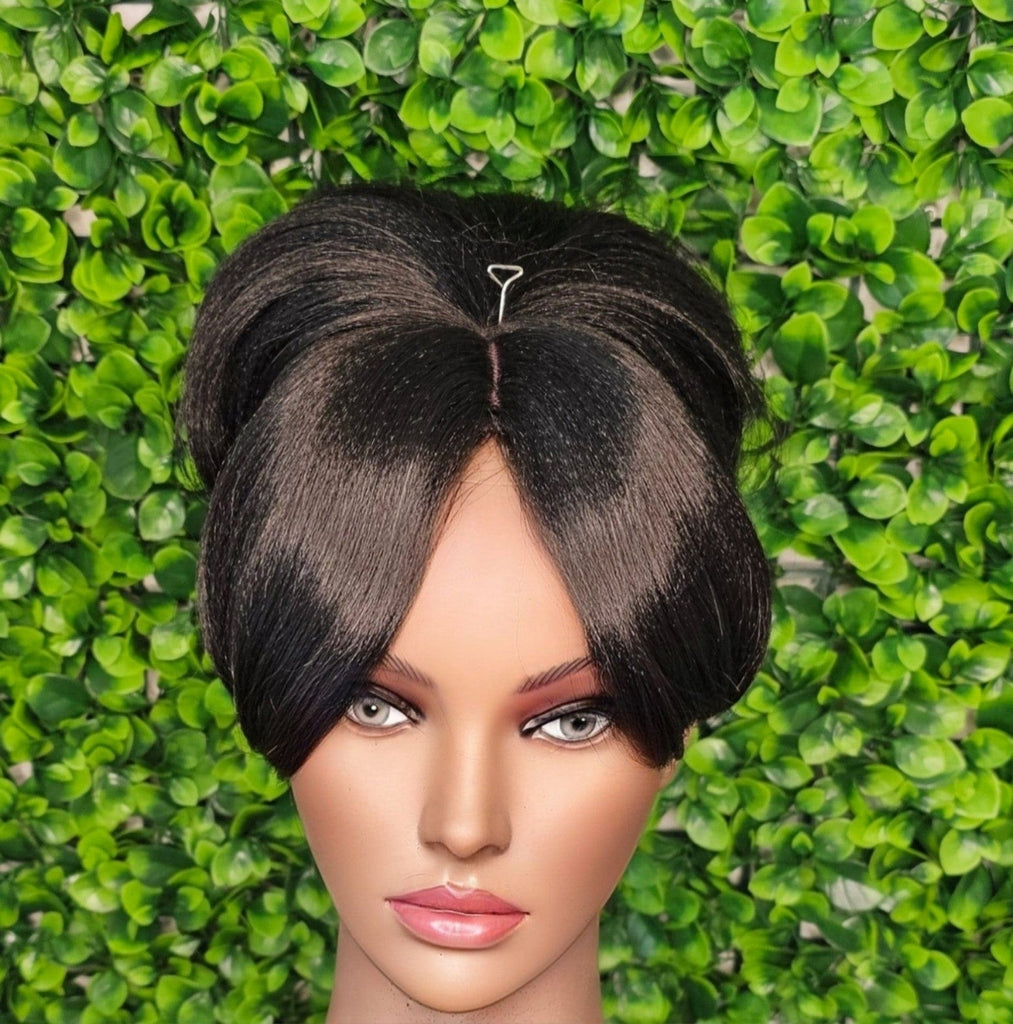 90s Inspired Swoop Bang and Fluffy Bun Ponytail Natural Yaki Texture Bang Bun Ponytail - Beauty Blessings LLC