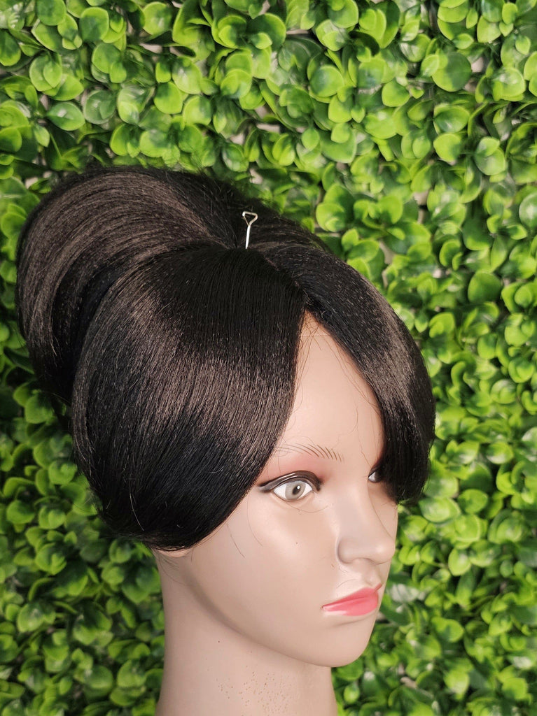90s Inspired Swoop Bang and Fluffy Bun Ponytail Natural Yaki Texture Bang Bun Ponytail - Beauty Blessings LLC