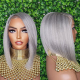 Salt and Pepper Wig Glueless Lace Front Light Gray Dark Gray Bob Wig Straight Side Bang Wig Short Gray Bob Hairstyle Lace Wig - Beauty Blessings LLC