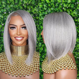 Salt and Pepper Wig Glueless Lace Front Light Gray Dark Gray Bob Wig Straight Side Bang Wig Short Gray Bob Hairstyle Lace Wig - Beauty Blessings LLC