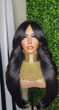 Swoop Hair Lace Wig Loose Curl Long Hair Natural Curtain Bang Hair Layered Curls Full Cap Wig Fashion Hairstyle Glueless Wig