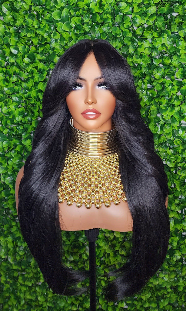 Swoop Hair Lace Wig Loose Curl Long Hair Natural Curtain Bang Hair Layered Curls Full Cap Wig Fashion Hairstyle Glueless Wig - Beauty Blessings LLC