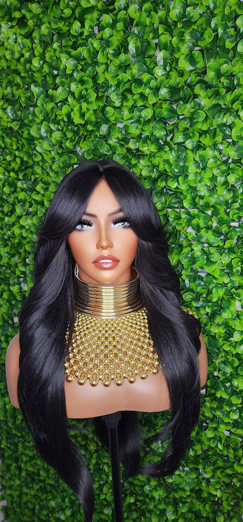 Swoop Hair Lace Wig Loose Curl Long Hair Natural Curtain Bang Hair Layered Curls Full Cap Wig Fashion Hairstyle Glueless Wig - Beauty Blessings LLC